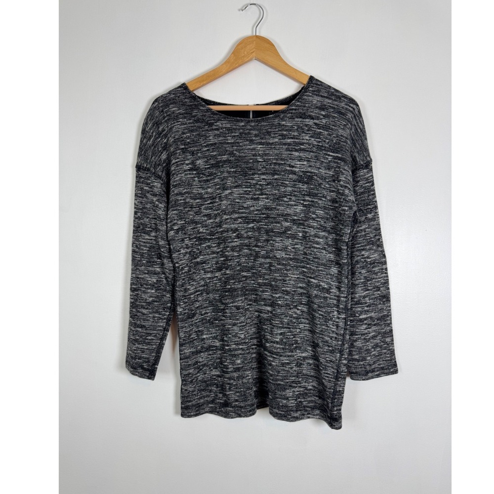 Edgy J.Crew Womens Small Sweater Black White Space Dye Exposed Back Zip 08680